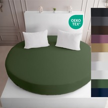 Strausshome Premium Yuvarlak Lastikli Çarşaf 220x220 - 200x200cm %100 Pamuk Oeko Tex Haki / Yeşil