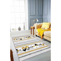 Sarı Zigzag Kaymaz Tabanlı Makinede Yıkanabilir Halı Rt01n11