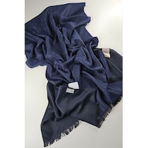 Miorel Scarfs İnce Kumaş G Desen Pamuklu Şal Yün İpek Şal 4 Mevsim Çift Taraflı Lacivert