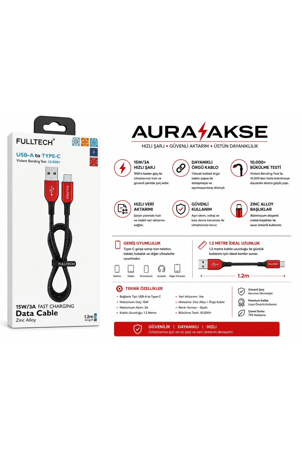 Aura Akse Usb-a To Type-c Şarj Kablosu 1.2 M