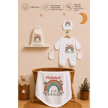 Pia Baby İsme Özel Yenidoğan Erkek Bebek Hastane Çıkışı Battaniye Tulum Seti %100 Pamuk Ham Bez Kıyafet Kesesi Bebek Hediyesi 1083btk0x Ekru