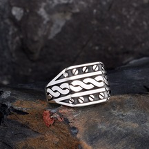 Tesbihsepetim 925 Ayar Gümüş Örgü Model Erkek Yüzük