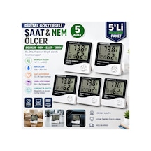Htc-1 Dijital Sıcaklık & Nem Ölçer Saat / Takvim / Alarm 5 Adet Set