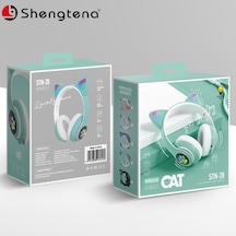 Stn28 Yeni Kedi Kulaklı Bluetooth Kulaklık Başa Takılan Sevimli Trend Kablosuz Spor Kulaklığı Uzun Pil Ömrü Stn28 Yeşil
