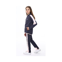 Toontoy Kids Toontoy Kız Çocuk 2'li Takım Baskılı Kapüşonlu Fermuarlı Cepli Sweatshirt & Beli Paçası Lastikli Jogger Eşofman Altı - Bant Detaylı & 2 İplik Füme