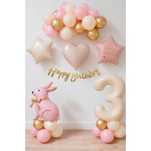 Pembe Tavşanlı 3 Yaş Doğum Günü Balon Seti