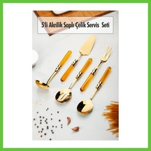 Bezos 5 Parça Gold Servis Seti & Servis Sunum Seti Amber Kepçe / Kevgir / Sıpatula / Çatal / Kaşık Dmc