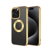 Apple Uyumlu iPhone 15 Pro Tek Kamera Çerçeveli Logo Gösteren Hptk Omega Kılıf-gold Gold