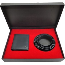 2' Li Set Kemer Ve Cüzdan Seti Hakiki Deri Siyah