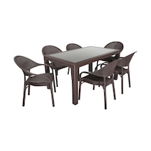 Depootoptan Mandella Elit Rattan 90 x 150 CM Eylül Koltuk Camlı Masa Takımı Kahver