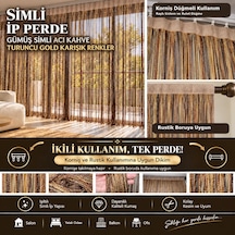 İp Perde Özel Seri İnce Zincir Gümüş Simli Acı Kahve-turuncu-gold Karışık Renkler 100 300 & K+r Acı Kahverengi