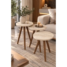 Sulorahome Torna Ayaklı Zigon Sehpa Seti Ekru 3'lü