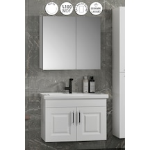 Salkım 65 Cm Beyaz Balon Mdf Seramik Lavabolu Asma Banyo Dolabı Takımı