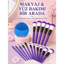 Makyaj Ve Yüz Bakım Seti 12 Li Mor Makyaj Fırçası Silikon Yüz Temizleme Ve Cilt Bakım Cihazı 45535169