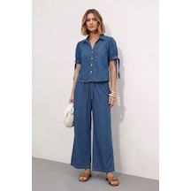 Blue White Kadın Mavi Tencel Kumaş İnce Rahat İkili Takım