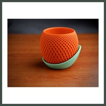 Bezos 3d Baskı Küre Saksı - Kafes Dokulu İki Parçalı Dekoratif Saksı - Turuncu-mint Nhr Standart 44804009