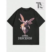Tarzsokak Street Life Erkek Melek Ve Harf Baskılı T-shirt Siyah