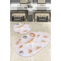 Kemik Marin Desen Banyo Halısı Klozet Oval Paspas Seti Bs078n11