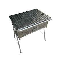 Paslanmaz Kömürlğü Mangal Çekmeceli 35 X 50 Cm Portatif Ayaklı Gri