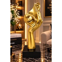 Tr Altın Düşünen Kadın Büstü Figürü Modern Soyut Dekoratif Heykel 8,5x26 Cm 012-g Genel