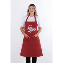Unisex Master Chef Ayar Askılı Mutfak Önlüğü Vişne