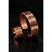 Erkek Kadın Bakır Bileklik Ve Yüzük Set Felak, Nas, Celcelutiye Ve Hz. Süleyman Mühürlü Koruyucu Dualı Model - Model Setgrav