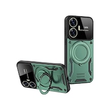 Realme C55 Kılıf Joy Lens Standlı Kapak - Koyu Yeşil Diğer