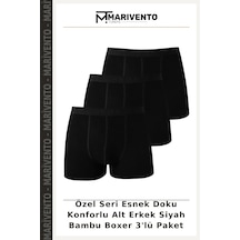 Marivento Özel Seri Esnek Doku Konforlu Alt Erkek Siyah Bambu Boxer 3'lü Paket