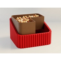 3d Baskı Fıstık Kasesi - Çift Hazneli Kabuk Ayırıcı Sunum Kasesi - Kırmızı Kahverengi Çok Renkli