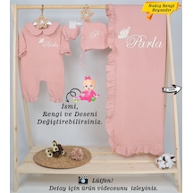 Gros Shop Yakalı Müslin Kumaş Hastane Çıkış Mevlüt Seti %100 Pamuk Organik Pembe