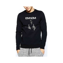 Eminem Middle Finger Baskılı Siyah Erkek Örme Sweatshirt Eminem Middle Finger Baskılı Siyah Erkek Örme Sweatshirt