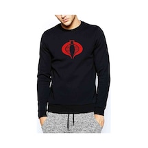 Kobra Kırmızı Baskılı Siyah Erkek Örme Sweatshirt