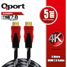 Qport Q-hdmı53 Hdmı 2.0 Versiyon 4k 60hz 5 Metre Örgülü Kablo Dlra Standart