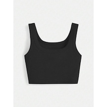 Liona U Yaka Askılı Siyah Renk Fitilli Crop Top Büstiyer