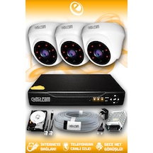 Elitcam 3 Kameralı Dome 3 İç Kamera Set 100 GB HDD Full HD Gece Görüşlü Güvenlik Kamerası Sistemi