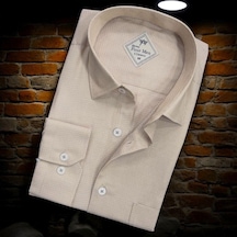 Linen Keten Klasik Uzun Kollu Krem Erkek Gömlek Regular Kalıp -10097 Krem