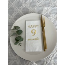 Gold Yaldızlı Beyaz Happy 9 Yaş Months Garson Katlama Peçete 16 Adet