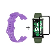 Forzacase Huawei Band 8 İle Uyumlu Silikon Kordon Kayış + Ekran Koruma Filmi - Fc541 Lila