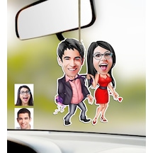 Kişiye Özel Sevgililer Karikatürlü Ahşap Araba Dikiz Ayna Süsü-4