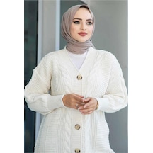 Flex Fashıon Kadın Kışlık Oversize 80 Cm Saç Örgü Kırık Beyaz Triko Hırka Kreem - 656385124 Kreem - 656385124 Kreem