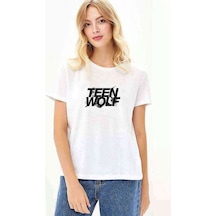 Teen Wolf Logo Baskılı Beyaz Kadın Tshirt