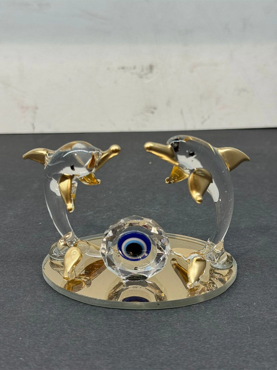 Dekoratif Kristal Cam Ikili Nazar Boncuklu Yunus Gold