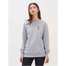 Watercolor Pineapple Baskılı Gri Kadın Sweatshirt (534805282)