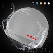 Gri Silikon Uzun Saç Unisex Yetişkin - Çocuk İçin Yüzmek Kap Şapka Gri