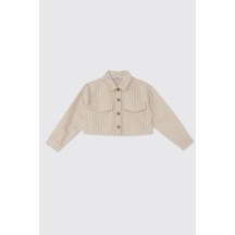 Panço Kız Çocuk Çizgili Bej Ceket 2611gk22001 Krem