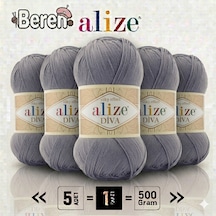 Diva - 348 Demir Grisi - 5'li Paket - 100gr/350m - İlk Bahar Ve Yazlık Bluz,ince Hırka,yelek,şal,bebek Battaniyesi,merserize Ürünler