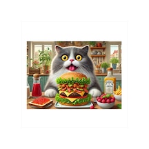 Kedi Ve Dev Hamburger Dekoratif Mdf Tablo