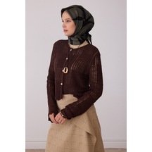 Belli Soyut Desen %100 Twill İpek Eşarp Be29 Haki-siyah