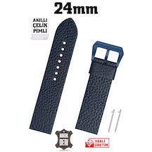24mm Lacivert Floter Spor Hakiki Deri Saat Kordonu Kayış Akıllı Pimli Chr1200