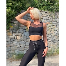 Lismina Siyah İp Kuşaklı Ekstra Yüksek Bel Toparlayıcı Spor Tayt Siyah